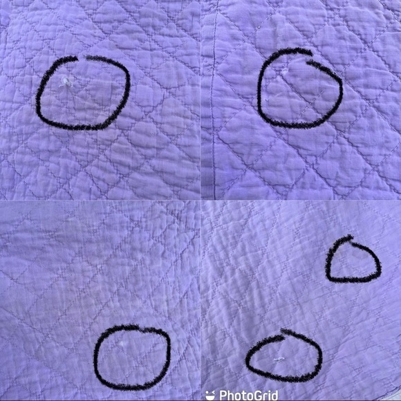 VTG Embroidered Lily Pad Floral Hand Stitched Quilt Lavender White Unique FLAWS - Picture 13 of 15